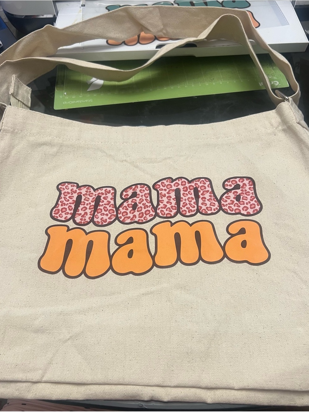 Mama Mama Graphic Canvas Messenger Bag - Leopard & Orange